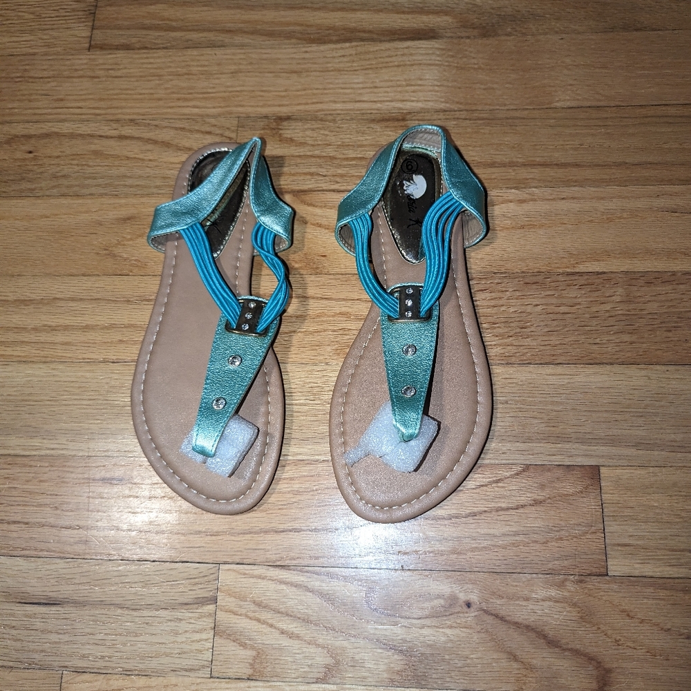 Victoria K Women's Green Rhinestone Elastic Straps Sandals Size 6